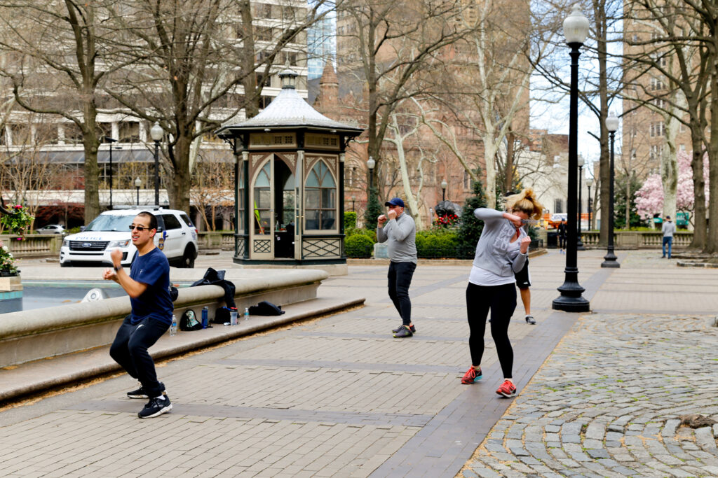 Fitness group in Rittenhouse square